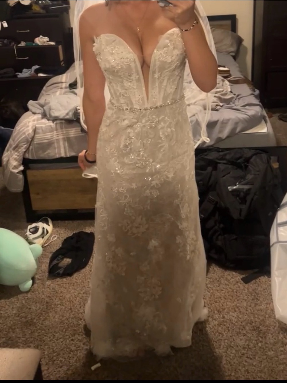 Strapless Lace Appliqué Wedding Dress with Beaded Waist